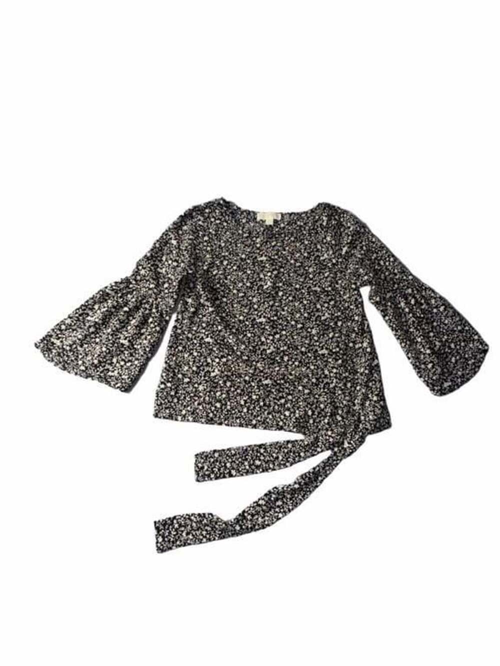 Michael Kors Floral Bell Sleeve Wrap Top Size XS Black White